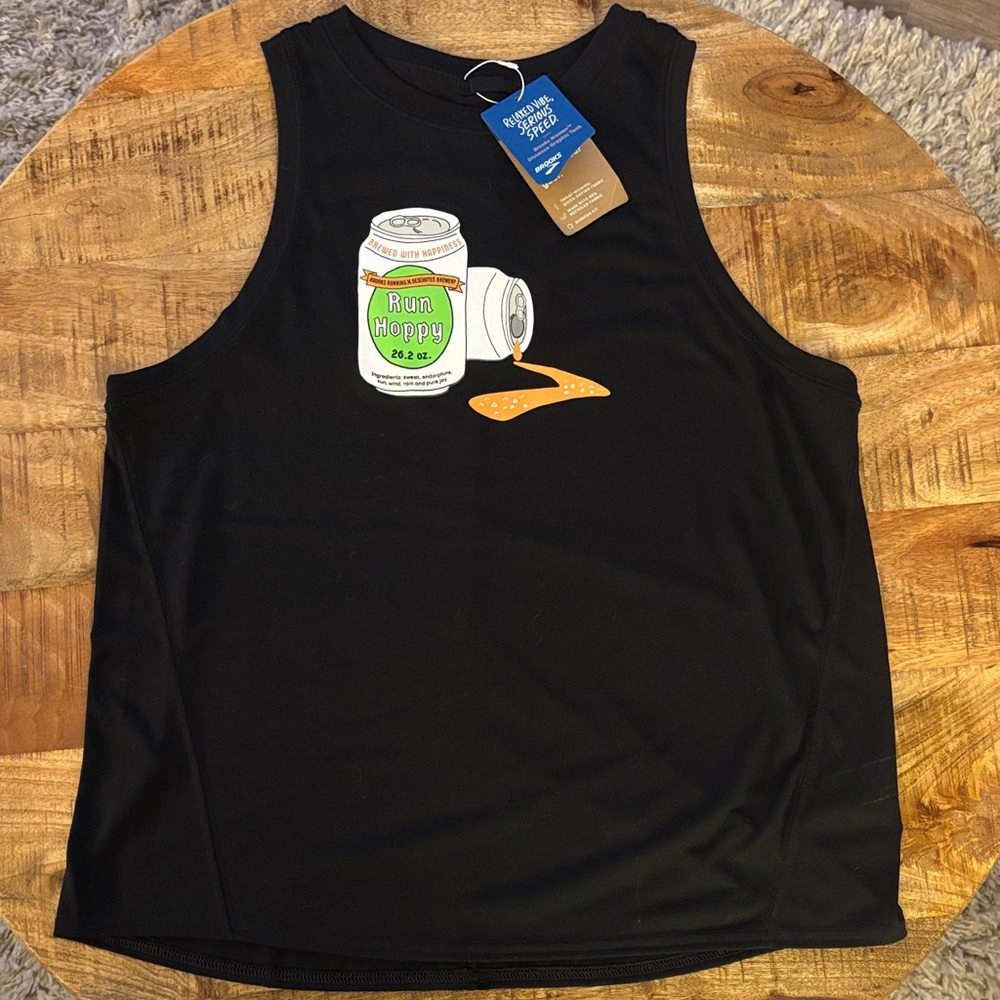 Black Brooks Run Hoppy Sleeveless Shirt Sz L Run Happy New Brewery NWT